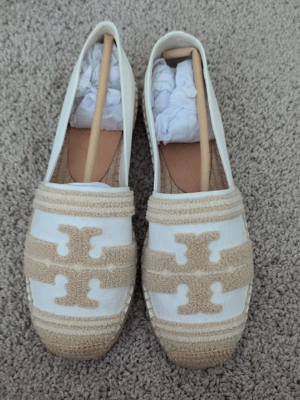 Tory Burch Cream and Tan Espadrille Slip-Ons